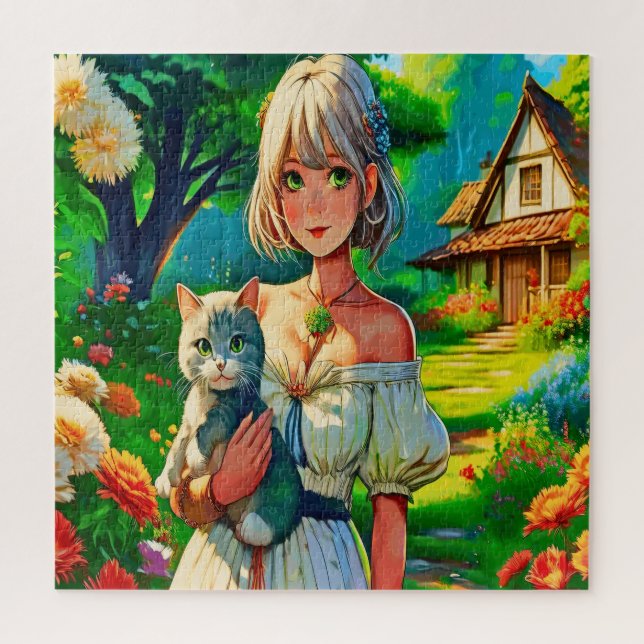 Lady und die Katze Puzzle (Vertikal)