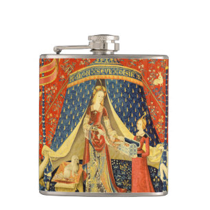 Lady und die Unicorn Mittelalterliche Tapisserie Flachmann