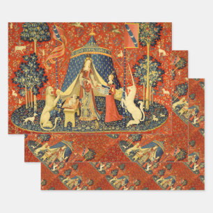 Lady und die Unicorn Mittelalterliche Tapisserie Geschenkpapier Set