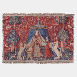 Lady und Einhorn Mittelalter-Teppich Wunsch Decke