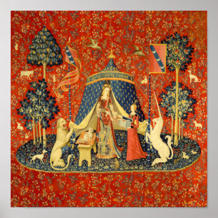 Lady und Einhorn mittelalterlicher Teppich Kunst Poster