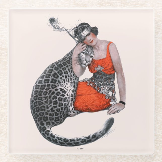 Lady und Leopard Glasuntersetzer (Vorderseite)