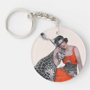 Lady und Leopard Schlüsselanhänger