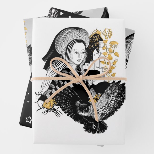 Lady und Nachteule Geschenkpapier Set (Beispiel)