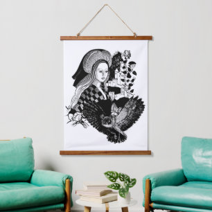 Lady und Nachteule Wandteppich Mit Holzrahmen