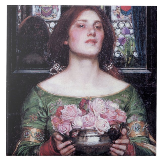 Lady und Rose, John William Waterhouse Fliese (Vorderseite)