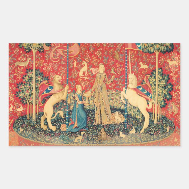 LADY UND UNICORN Fantasy Blume, Tiere Rechteckiger Aufkleber (Vorderseite)