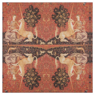 LADY UND UNICORN Fantasy Blume, Tiere Stoff