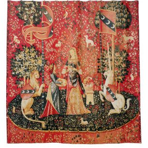 LADY UND UNICORN Lion, Fantasy-Blume, Tiere Duschvorhang