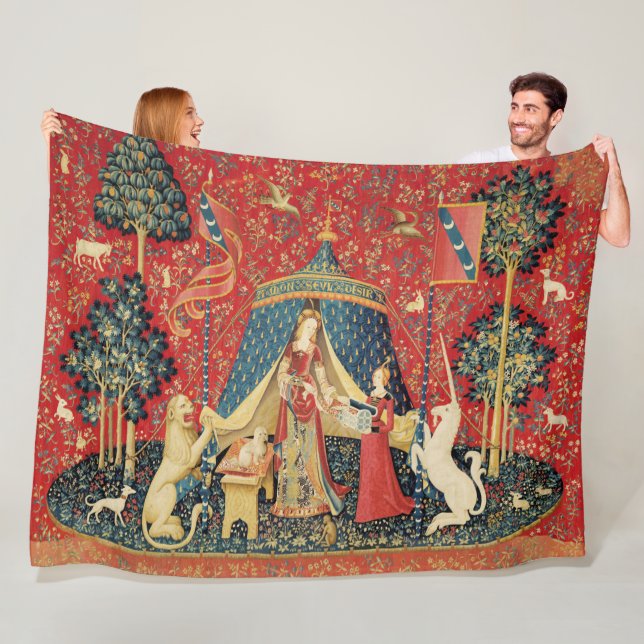 LADY UND UNICORN Lion, Fantasy-Blume, Tiere Fleecedecke (Beispiel)