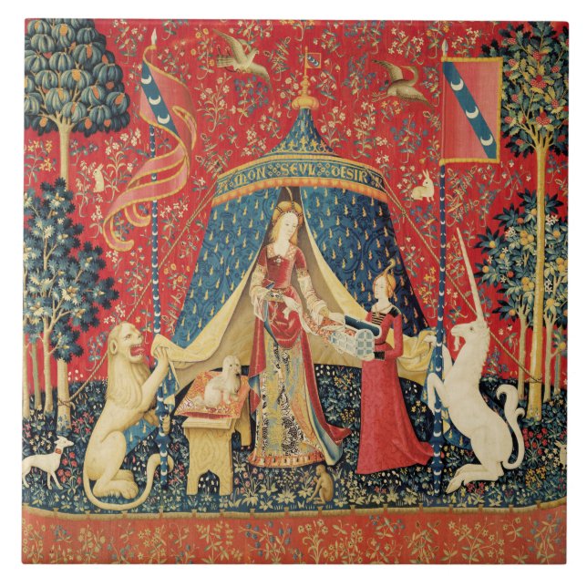 LADY UND UNICORN Lion, Fantasy-Blume, Tiere Fliese (Vorderseite)