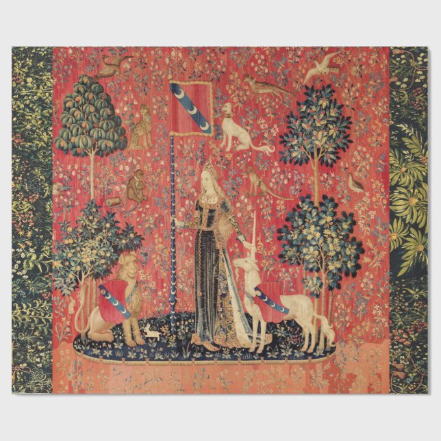 LADY UND UNICORN Lion, Fantasy-Blume, Tiere Geschenkpapier (Flach)