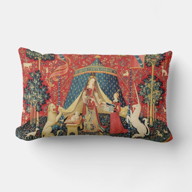 LADY UND UNICORN Lion, Fantasy-Blume, Tiere Lendenkissen (Vorderseite)