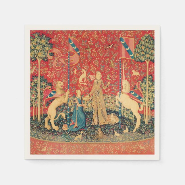 LADY UND UNICORN Lion, Fantasy-Blume, Tiere Serviette (Vorderseite)
