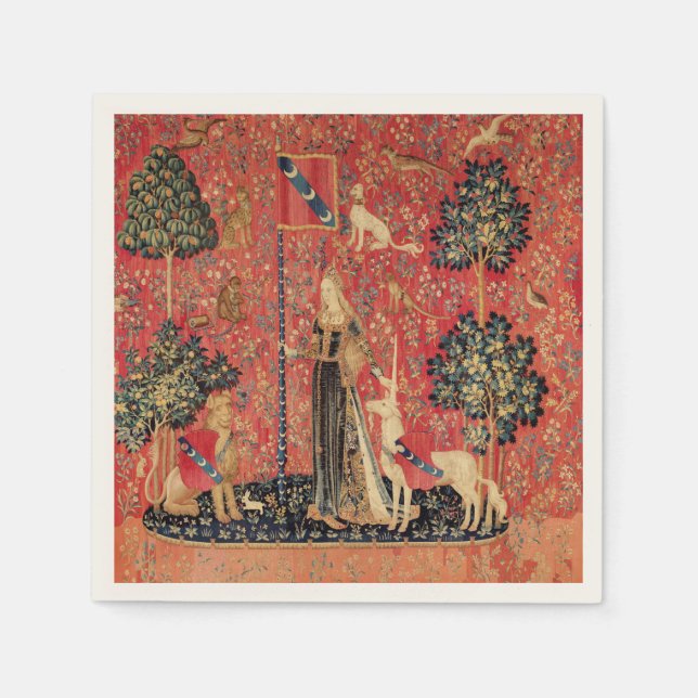 LADY UND UNICORN Lion, Fantasy-Blume, Tiere Serviette (Vorderseite)