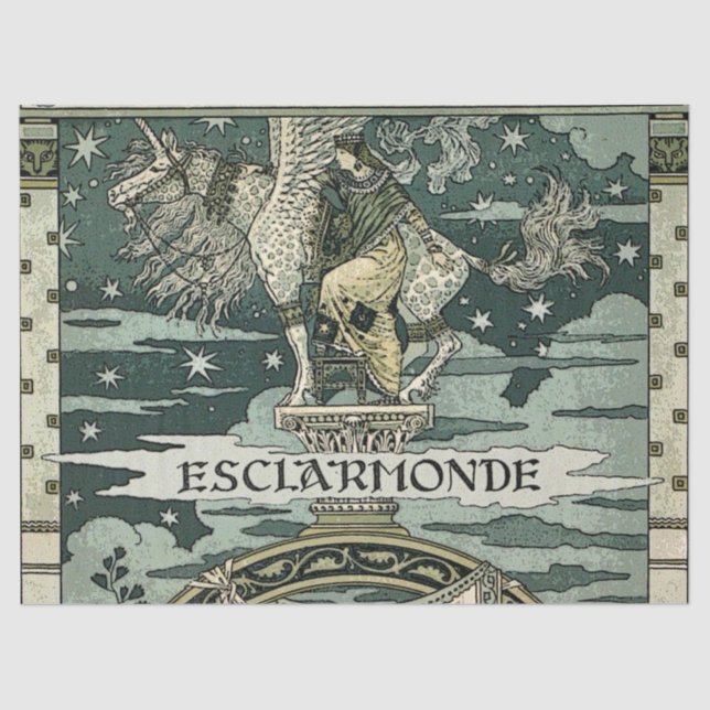 LADY UND UNICORN PEGASUS IN BLAUE STARRY SKY SEIDENPAPIER (Vorderseite)