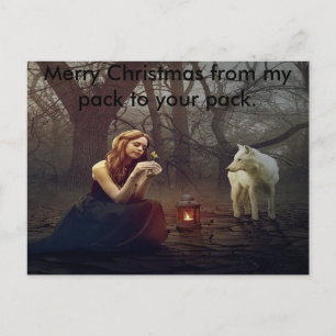 Lady und Wolf frohe Weihnachtskarte Feiertagspostkarte