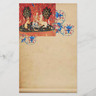 LADY, UNICORN, Löwe, Tiere Antique Floral Parchmen Briefpapier