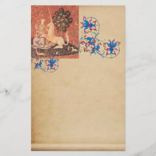 LADY, UNICORN, Tiere Antique Floral Parchment Briefpapier