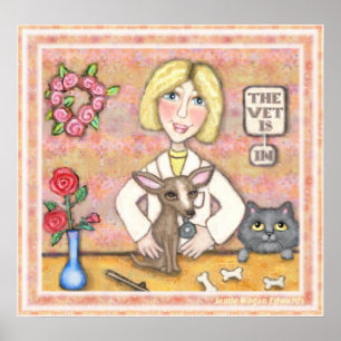 Lady Vet mit Hund und Katze Poster