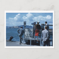 Lady Views Alcatraz Thru Telescope 1950s Retro