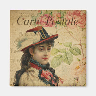 Lady Vintag Floral Postcard Magnet