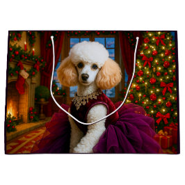 Lady Violet White Poodle Holiday  Große Geschenktüte
