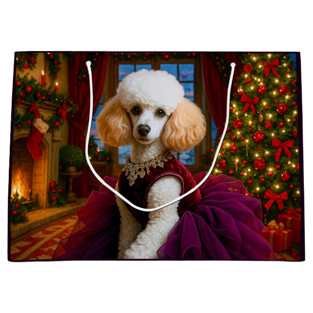 Lady Violet White Poodle Holiday  Große Geschenktüte (Vorderseite)