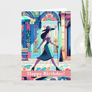 Lady Walking - Happy Birthday Card Feiertagskarte