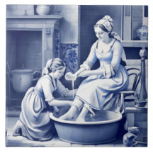 Lady Washing Feet 1700 Delft Blue White Badezimmer