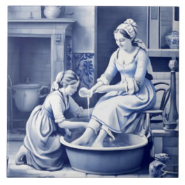 Lady Washing Feet 1700 Delft Blue White Badezimmer Fliese