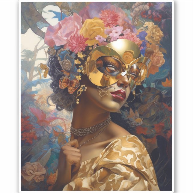 Lady Wear Mask Black Fantasy Art Aufkleber (Vorderseite)