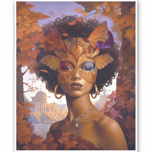 Lady Wear Mask Black Fantasy Art Aufkleber (Vorderseite)