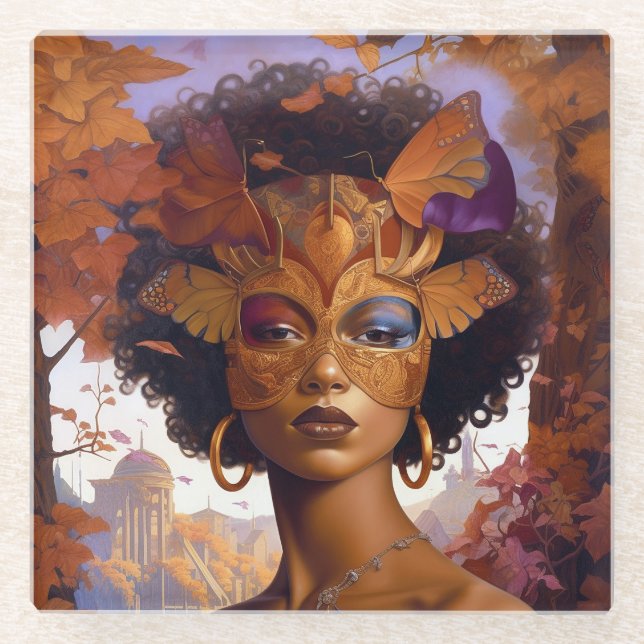 Lady Wear Mask Black Fantasy Art Glasuntersetzer (Vorderseite)