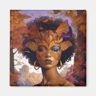 Lady Wear Mask Black Fantasy Art Magnet