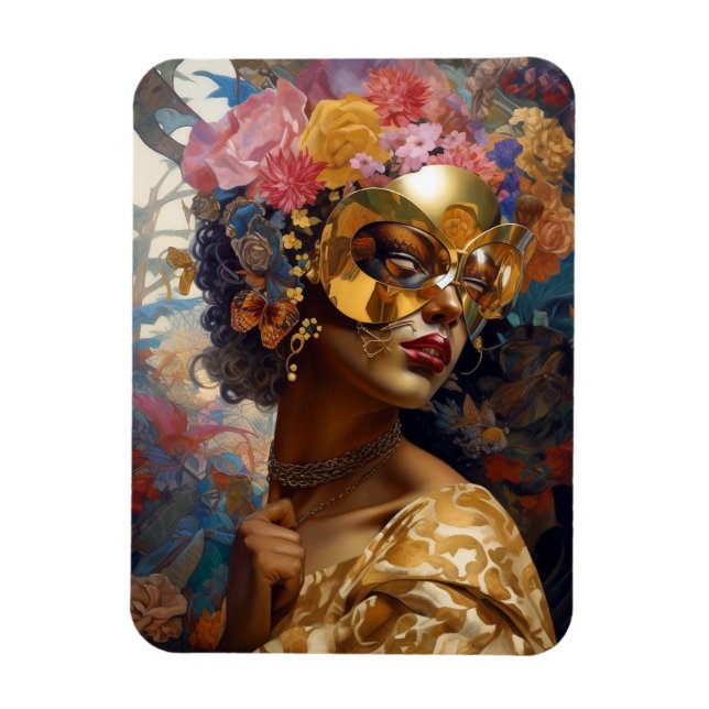 Lady Wear Mask Black Fantasy Art Magnet (Vertikal)
