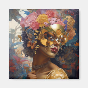 Lady Wear Mask Black Fantasy Art Magnet