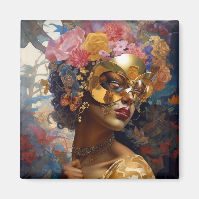 Lady Wear Mask Black Fantasy Art Magnet (Vorne)