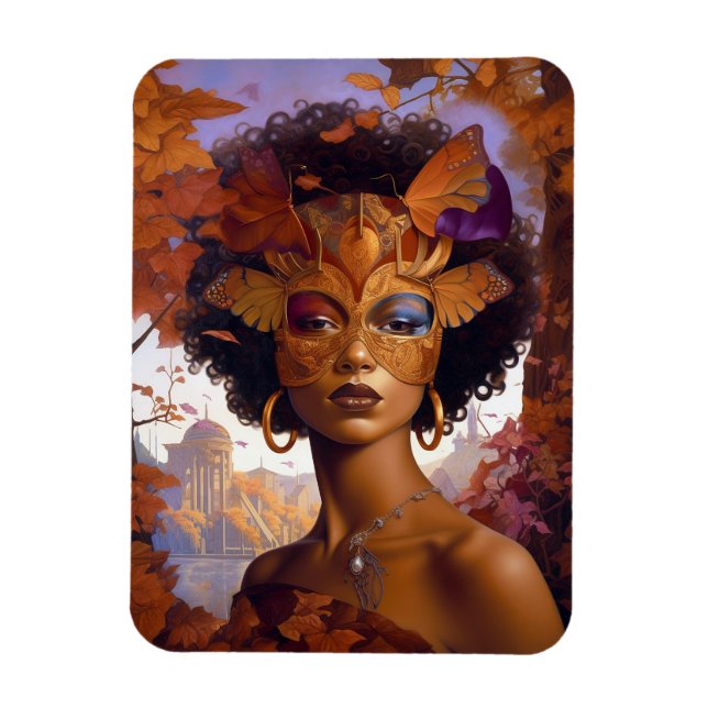Lady Wear Mask Black Fantasy Art Magnet (Vertikal)