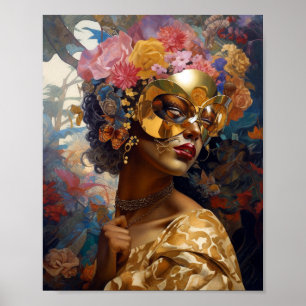 Lady Wear Mask Black Fantasy Art Poster