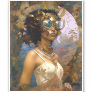 Lady Wearing Goggles Black Fantasy Sci-Fi Aufkleber