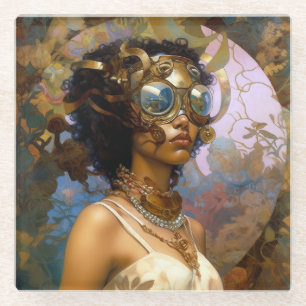 Lady Wearing Goggles Black Fantasy Sci-Fi Glasuntersetzer