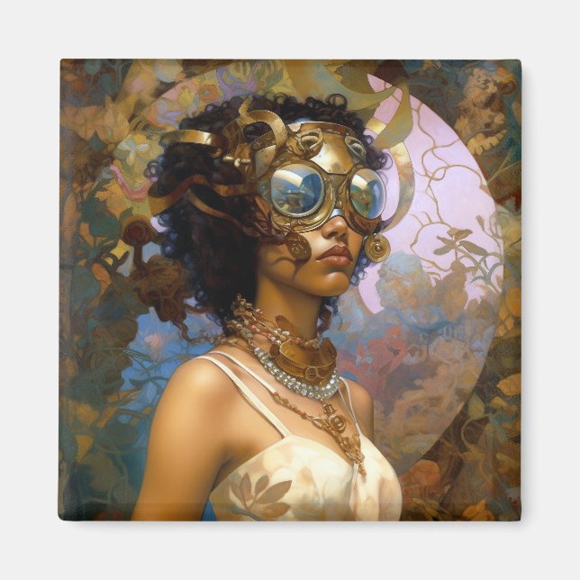 Lady Wearing Goggles Black Fantasy Sci-Fi Magnet (Vorne)