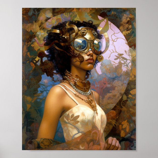 Lady Wearing Goggles Black Fantasy Sci-Fi Poster (Vorne)