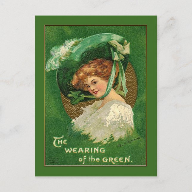 Lady Wears the Green for St Patrick Postkarte (Vorderseite)