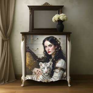 Lady White Tiger Decoupage Seidenpapier