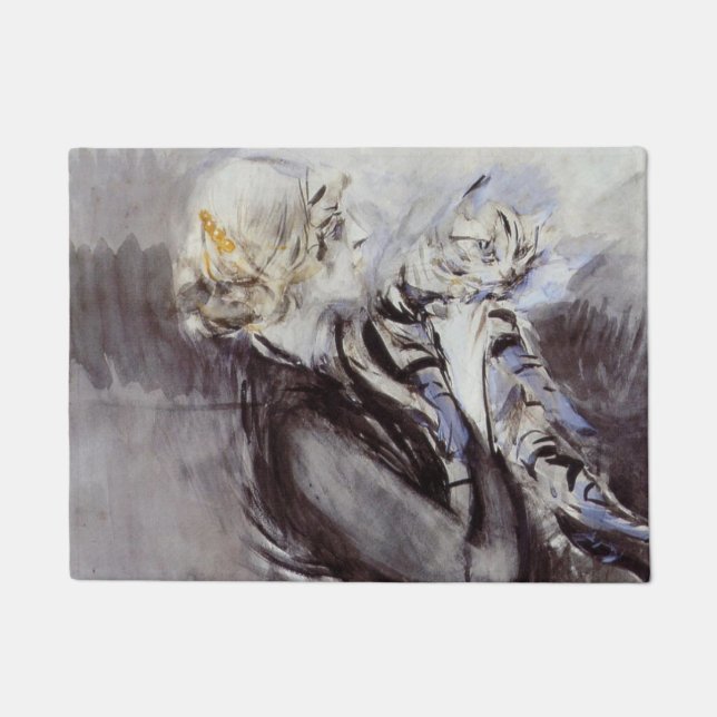 Lady with a Gray Cat (von Giovanni Boldini) Fußmatte (Vorderseite)