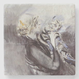 Lady with a Gray Cat (von Giovanni Boldini) Steinuntersetzer