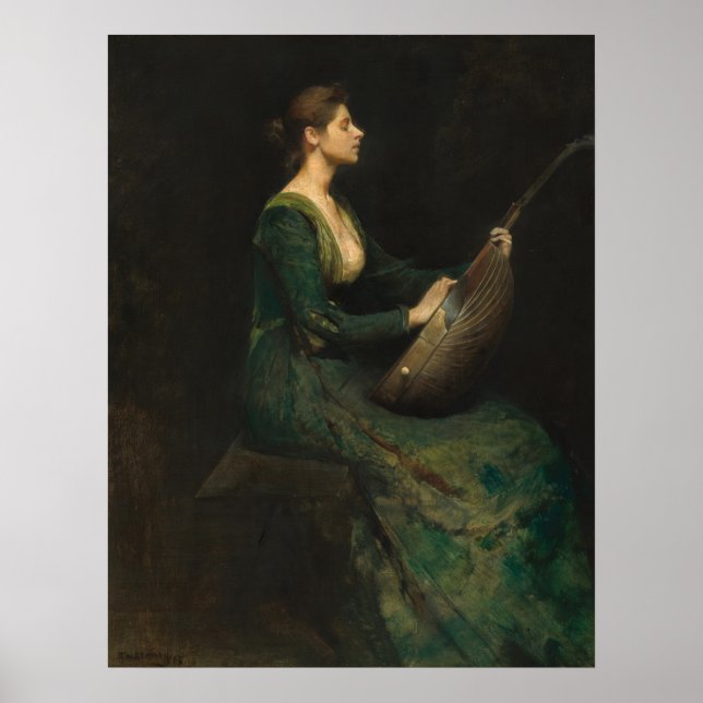 Lady with a Lute - Thomas Dewing Fine Art Poster (Vorne)