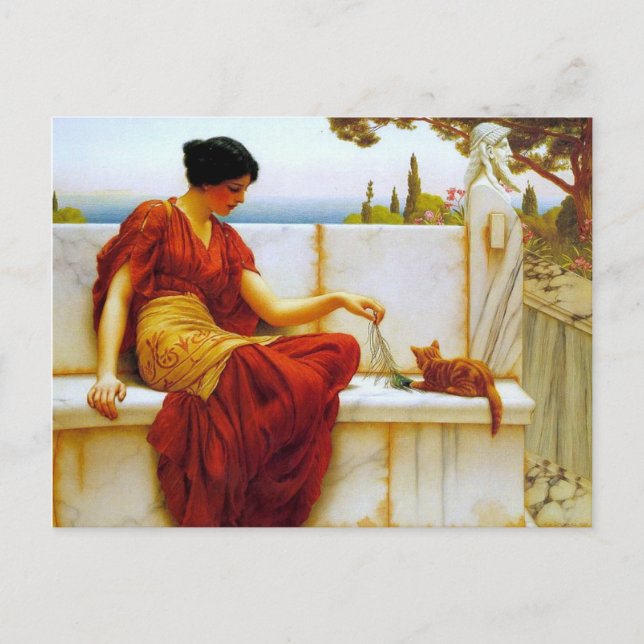 Lady with Cat - Godward Postkarte (Vorderseite)